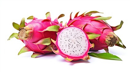 pink dragon fruit, pitahaya, exotic fruit on a white isolated background. healthy eating concept,...