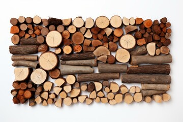Stacked Fire wood arranged. Pile stack. Generate Ai