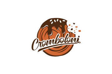cromboloni logo with a combination of bitten cromboloni and beautiful lettering for bakery shops, cafes, restaurants, etc.