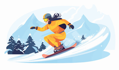 woman snowboarding vector flat minimalistic isolated illustration