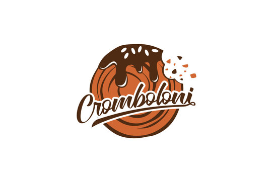 cromboloni logo with a combination of bitten cromboloni and beautiful lettering for bakery shops, cafes, restaurants, etc. - Powered by Adobe