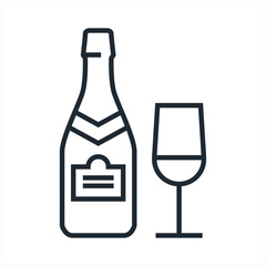 A bottle of wine and a glass filled with wine.Wine glass vector , color web icons set, new flat style. Creative illustration design, idea for infographics.