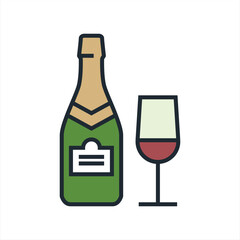 A bottle of wine and a glass filled with wine.Wine glass vector , color web icons set, new flat style. Creative illustration design, idea for infographics.
