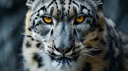 Close-Up View of a Majestic Snow Leopard with Intense Yellow Eyes