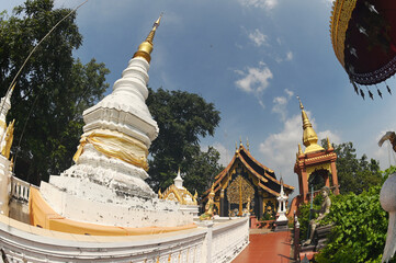 White Pagoda with a golden crown and tiers. It is a relic that has existed since the beginning on...