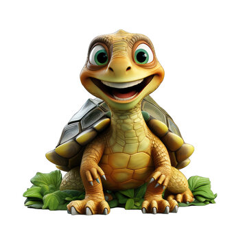 Tortoise cartoon character on transparent Background