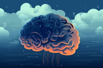 Illustration of brain connections and mental processes. Figure with cloudy sky. Generative AI
