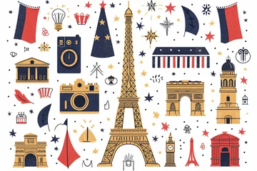 Foto op Canvas Adorable French-themed illustration set featuring the tricolor. © ckybe