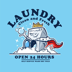 washing machine cartoon king with crown 