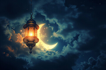 ramadan Kareem, Ramadan crescent moon, Eid Mubarak Islamic festival social media banner and Eid...