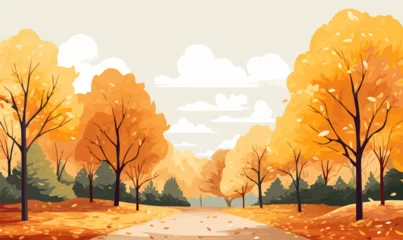 Fototapeten Autumn foliage in a park panoramic fall nature minimal vector illustration © Sanych