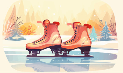 Ice skates slides ice skating on rink figure skating winter sport active leisure activity vector illustration