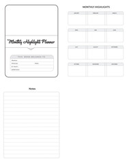 Editable Monthly Highlights Planner Kdp Interior printable template Design.