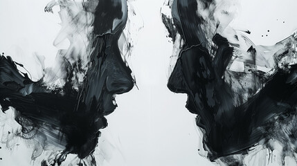 Monochrome abstract with black ink blots mirrored. - obrazy, fototapety, plakaty