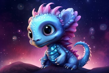 Playful Cute baby dragon pet. Lizard macro. Generate Ai