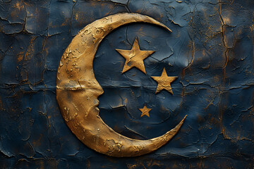 Ramadan Kareem greeting Banner design Golden Moon On Leather Background