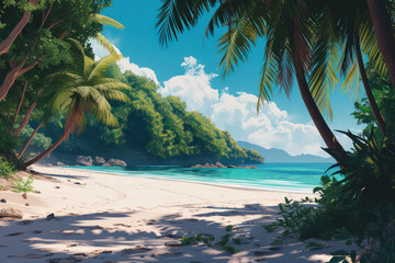 Drawing tropical beach summer background. Graphic illustration design. Generative ai.