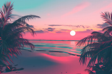 Drawing tropical beach summer background. Graphic illustration design. Generative ai.