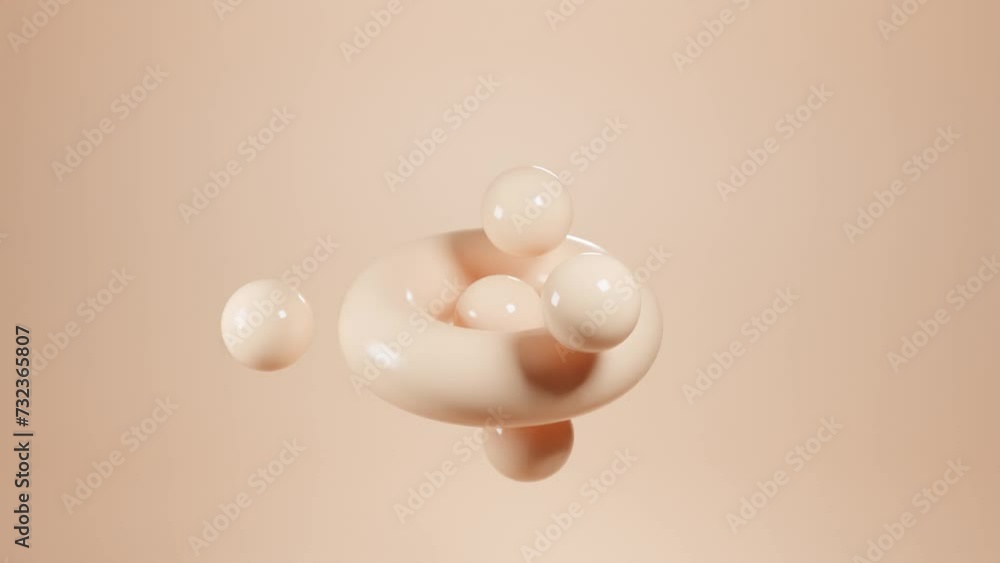 Poster futuristic torus and spheres rendering: abstract geometric motion design in seamless loop animation 