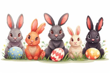 Happy Easter Eggs Basket renewal. Bunny in flower easter Orchid decoration Garden. Cute hare 3d bunny easter rabbit spring illustration. Holy week Rhyme card wallpaper Easter lamb