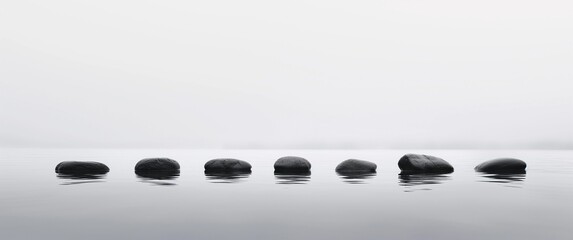 Zen Path of Stepping Stones in Misty Water
