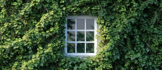 The window of a building is encircled by ivy, adding a natural touch to the facade.