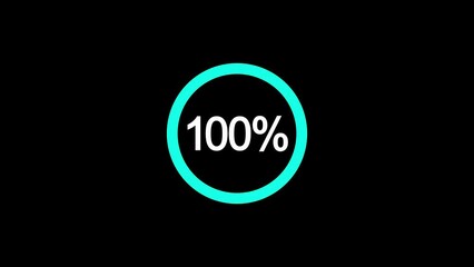 Battery indicator fills up to 100% from 0, animation loop isolated on black background with blue progress screen indicator - Powered by Adobe