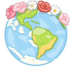 Cute Earth with flower crown cartoon