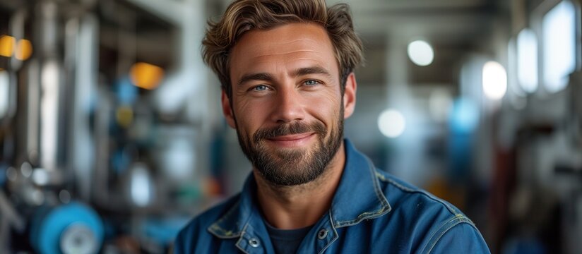 portrait of a handsome mechanic man smiling at the camera