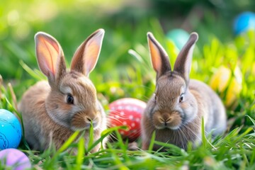 Happy Easter Eggs Basket blush. Bunny in flower easter Joy decoration Garden. Cute hare 3d Orchid easter rabbit spring illustration. Holy week smiling card wallpaper Turquoise Oasis