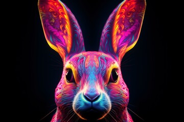 Glowing Neon rabbit. Art cool color. Generate Ai
