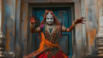 Fototapeta na wymiar hindu woman praying in the lotos pose