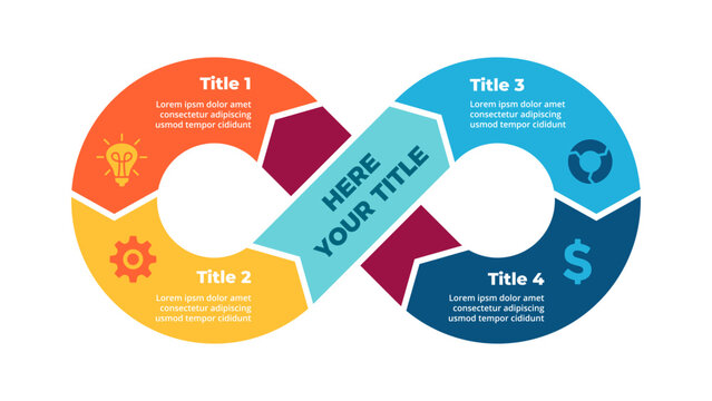 Circle Arrows Diagram. Infinity symbol infographic. Success concept. Startup business cycle chart. Clear modern graphic design. 4, 5 steps options. Curve line shape. Creative presentation template