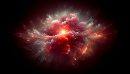 Interstellar clouds of dust and gas illuminated in shades of crimson and pink.
Generative AI.