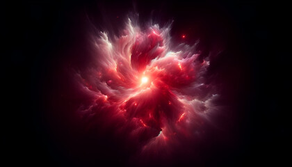Interstellar clouds of dust and gas illuminated in shades of crimson and pink.
Generative AI.