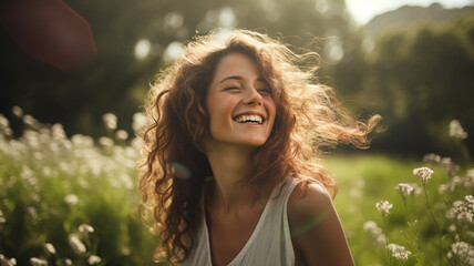 Happy woman enjoying nature