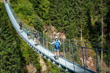 Val di Rabbi Valley of the Dolomites famous for its Tibetan bridges and ancient sawmills Alps Italy - 732370895