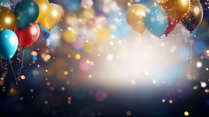 colorful balloons and confetti with bokeh effect luxury background