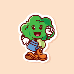 vector cute cartoon character of broccoli watering isolated