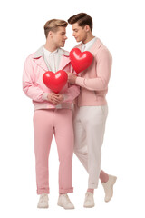 Romantic Couple Holding Red Heart Balloons