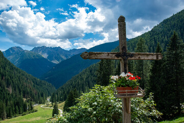 Val di Rabbi Valley of the Dolomites famous for its Tibetan bridges and ancient sawmills Alps Italy - 732373051