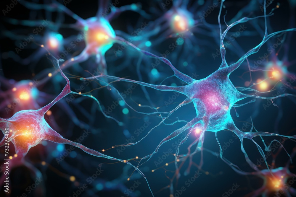 Poster dynamic neuron cells knots. micro science. generate ai