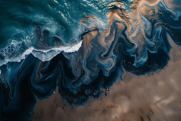 crude oil leak into ocean, crude oil contaminate, ocean pollution - obrazy, fototapety, plakaty