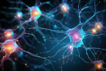 Dynamic Neuron cells knots. Micro science. Generate Ai