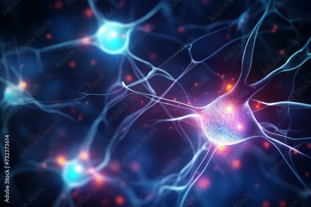 Poster intricate neuron cells knots. micro science. generate ai
