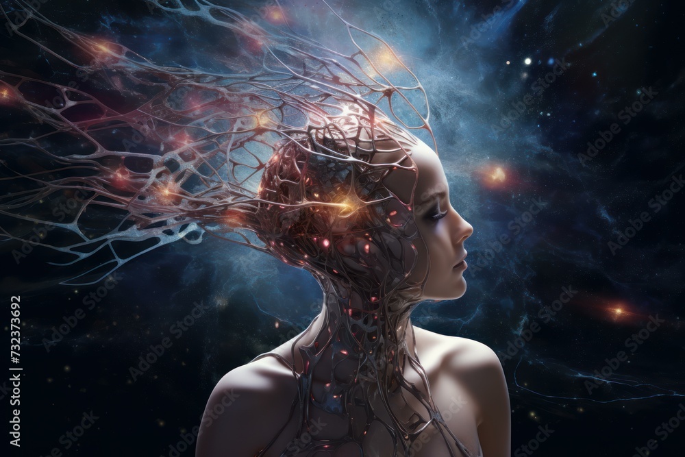 Poster dynamic neuronal connection. care science brain. generate ai