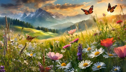 Butterfly in a meadow with flowers