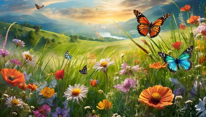 Obraz na płótnie Canvas Butterfly in a meadow with flowers