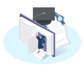 isometric illustration,online Certificate of Degree ,Diploma elements with people	

