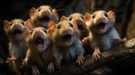 Group of Happiness Mice With Open Mouths. Generative AI